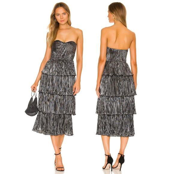 Lovers and Friends Mya Midi Dress Strapless Tiered Ruffle Formal Party Gala S